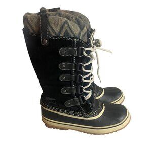 Sorel Size 7 Joan Of Arctic Knit II Rain Snow Waterproof Winter Boots Black